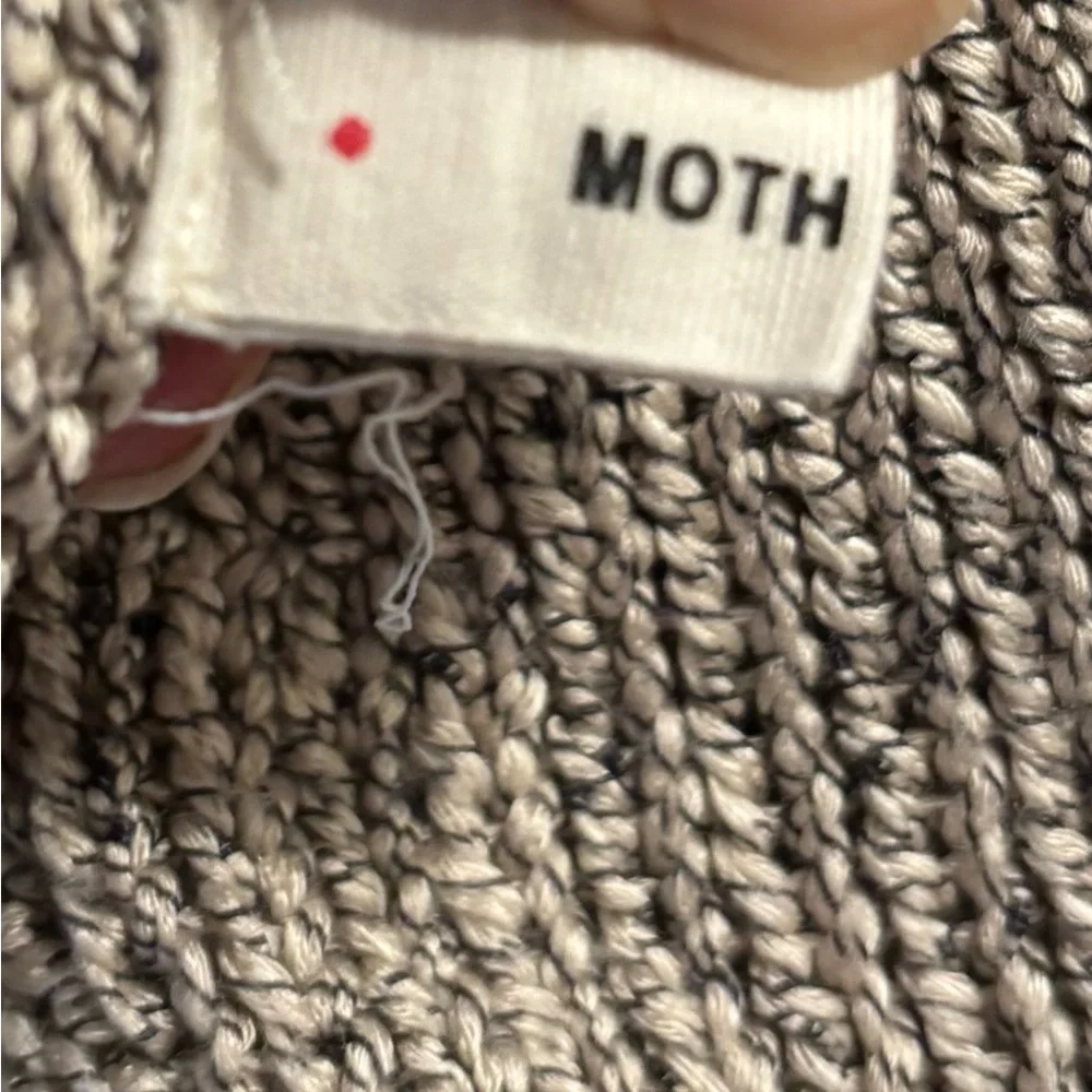 Anthropologie Moth Tan and Cream Short Sleeve Sweater Lattice Neckline XS